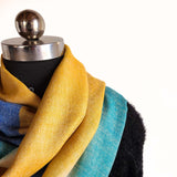 Yellow Ochre & Cobalt Blue Pure Handwoven Pashmina Stole
