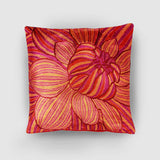 Dahlias Chainstitch Embroidered Cushion Cover Red & Yellow