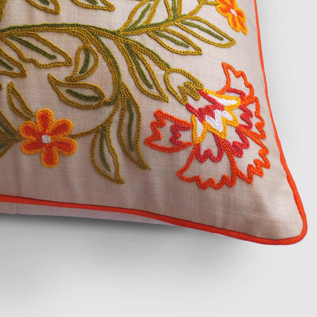 Dast-e-Gul Aari Embroidered Cushion Cover Cream
