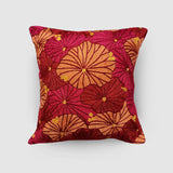 Fronds Chainstitch Embroidered  Cushion Cover Red & Yellow