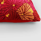 Fronds Chainstitch Embroidered  Cushion Cover Red & Yellow