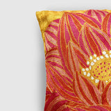 Lotus Chainstitch Embroidered  Cushion Cover Red & Yellow