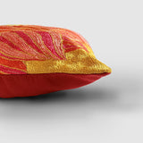 Lotus Chainstitch Embroidered  Cushion Cover Red & Yellow