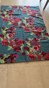 Bluish green  Hand Embroidered Chainstitch Rug