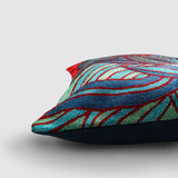 Lotus Chainstitch Embroidered  Cushion Cover Blue & Red