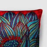 Lotus Chainstitch Embroidered  Cushion Cover Blue & Red