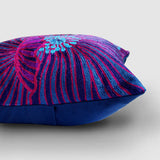 Poppies Chainstitch Embroidered Cushion Cover Blue & Red