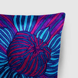 Dahlia Chainstitch Embroidered Cushion Cover Blue & Red
