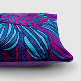 Dahlia Chainstitch Embroidered Cushion Cover Blue & Red