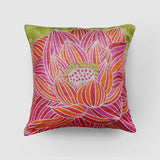 "Lotus Chainstitch Embroidered  Cushion Cover - Pastel "