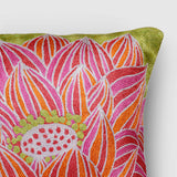 "Lotus Chainstitch Embroidered  Cushion Cover - Pastel "