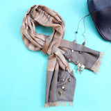 Ecru Pure Handwoven Ikat Pashmina Stole - Zaina by CtoK