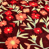 Chocolate Brown And Wild Orange Hand Embroidered Wool Chainstitch Rug - Zaina by CtoK