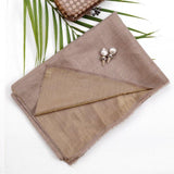 Ecru Gold Shimmer Reversible Handwoven Pashmina Stole - Zaina by CtoK
