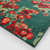 Verdant Green And Flaming Orange Hand Embroidered Wool Chainstitch Rug - Zaina by CtoK