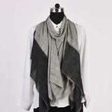 Black Grey Pin Stripped Pure Handwoven Pashmina Stole - Zaina by CtoK