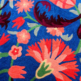 Midnight Blue And Warm Orange Hand Embroidered Chainstitch Rug