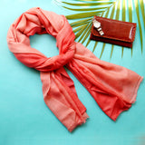 Hot Coral Ombre Handwoven Pure Pashmina Stole