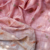 Blush Pink Ombre Check Sozni Embroidered Handwoven Pashmina Shawl