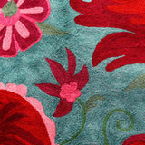 Teal Blue Hand Embroidered Chainstitch Runner Rug