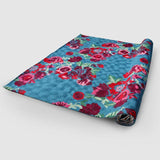 Persian Blue With Red Flowers Hand Embroidered Wool Chainstitch Rug - Zaina by CtoK