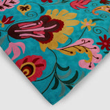 Curious Blue Hand Embroidered Chainstitch Rug