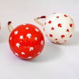 Red & White Chinar Baubles - Papier Mache Christmas Decorations in Pack of 5