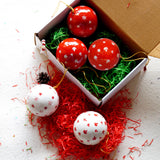 Red & White Chinar Baubles - Papier Mache Christmas Decorations in Pack of 5