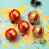 Christmassy Baubles, Red & Gold- Papier Mache Christmas Decorations in Pack of 5