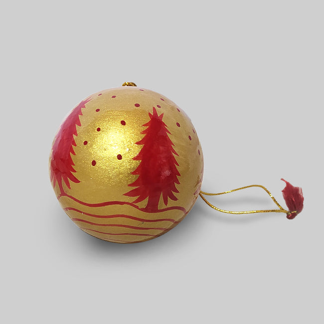 Christmassy Baubles, Red & Gold- Papier Mache Christmas Decorations in Pack of 5