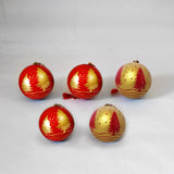 Christmassy Baubles, Red & Gold- Papier Mache Christmas Decorations in Pack of 5