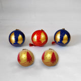 Christmassy Mixed Baubles - Gold, Red & Blue Papier Mache Christmas Decorations in Pack of 5