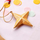 Four Pointer Star - Red and Gold Papier Mache Christmas Decorations Pack of 3 - Zaina by CtoK