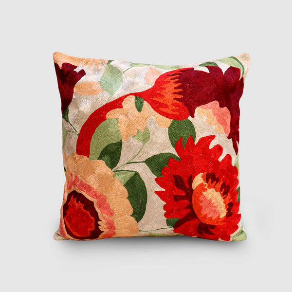Daisy Chainstitch Embroidered Cushion Cover Buff