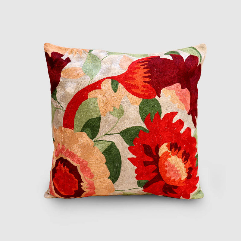 Daisy Chainstitch Embroidered Cushion Cover Buff