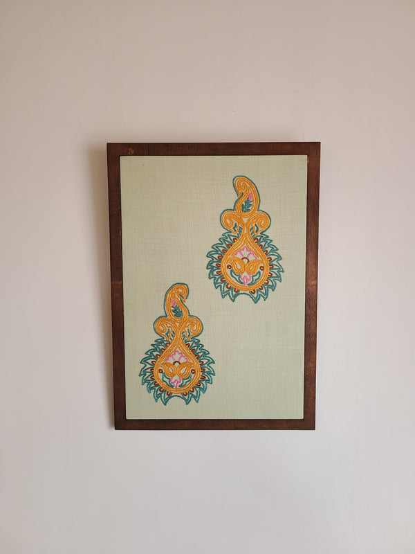 Tasar Aari Embroidered Wall Hanging - Tea Green