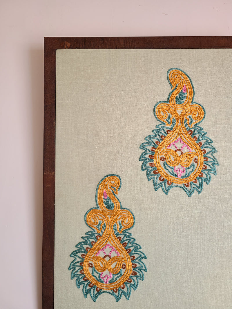 Tasar Aari Embroidered Wall Hanging - Tea Green