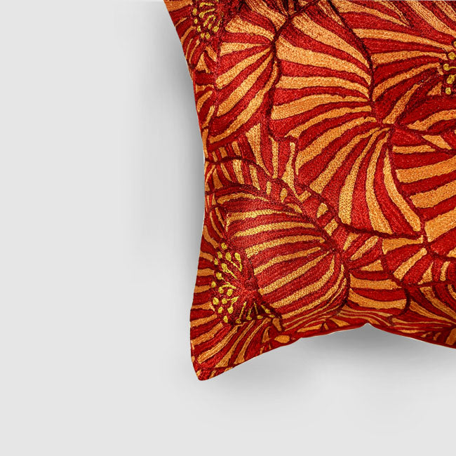 Poppies Chainstitch Embroidered Cushion Cover Red & Yellow