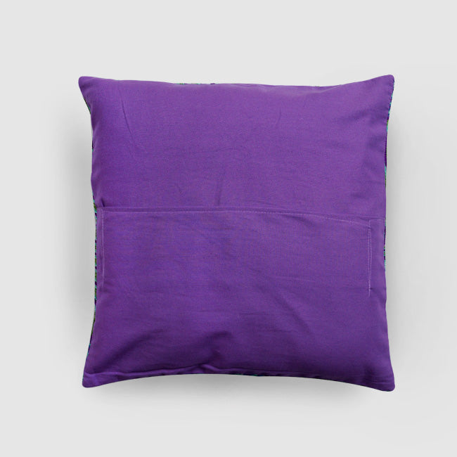 Fronds Chainstitch Embroidered  Cushion Cover Blue, Purple and Green