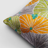 Fronds Chainstitch Embroidered  Cushion Cover - Pastel