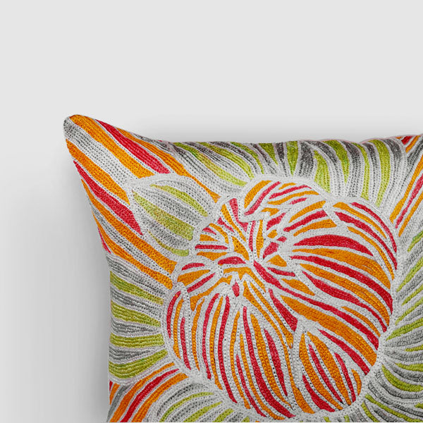 Dahlias Chainstitch Embroidered Cushion Cover - Pastel