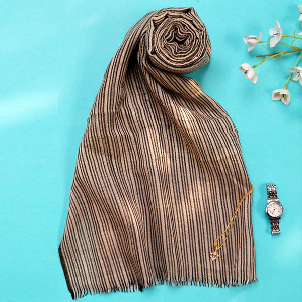 Black, Beige And Gold Stripes Handwoven Pashmina Stole