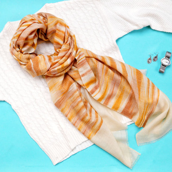 Marigold Ikat Handwoven Pashmina Stole
