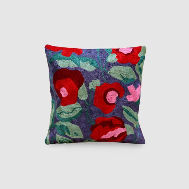 Nargis Chainstitch Embroidered Cushion Cover Grey - Zaina by CtoK