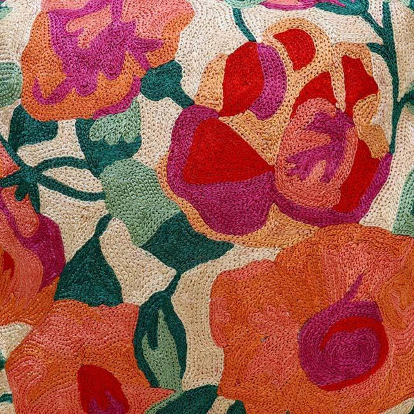 Pansy Chainstitch Embroidered Cushion Cover Cream - Zaina by CtoK