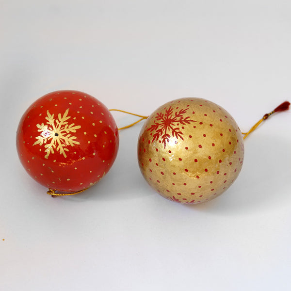 Mixed Ball Baubles - Papier Mache Christmas Decorations in Pack of 5