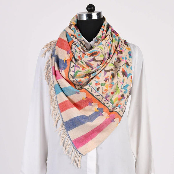 Gulbahaar Kani-  Handwoven Pashmina Stole White - Zaina by CtoK