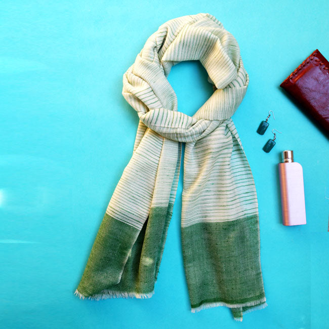 Forest Green Striped Handwoven Pashmina Stole