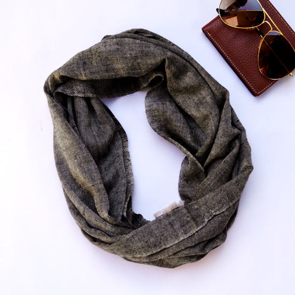 Pebble Black Handwoven Pashmina Scarf For Men