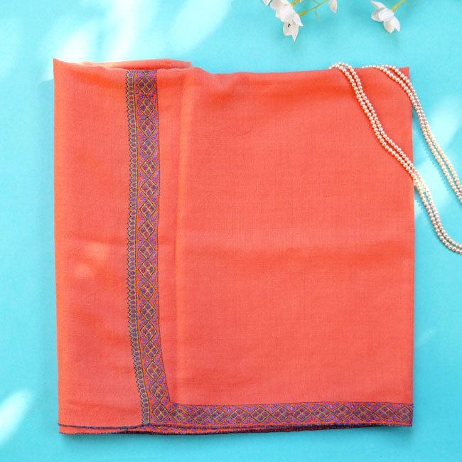 Kinaari Coral Hand Embroidered Handwoven Pashmina Shawl